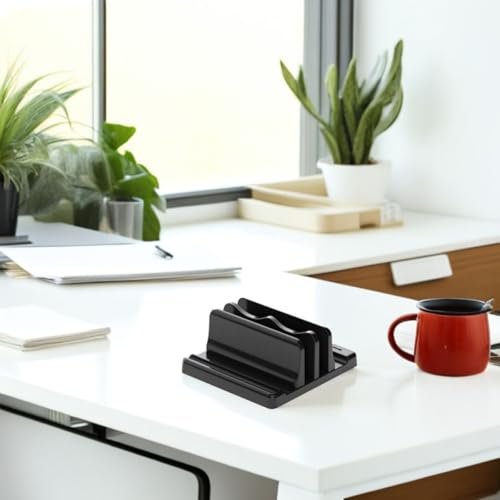 NOLITOY Vertical Laptop and Book Stand Desktop Organizer Rack with Dual Slots Black Space-Saving Holder for Office Reading and Document Display