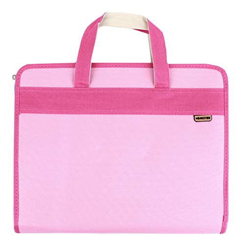CLARA Zipper Plastic Handbag Briefcase Double Layer Office Business Document Bag(Pink) - color: D-pink