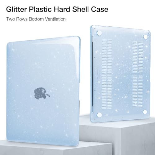MOSISO Compatible with MacBook Air 13 inch Case M5 M4 M3 M2 2026-2022 | 4 in 1 Kit Bling Sparkly Hard Shell for MacBook Air 13.6 inch Case, Glitter Cover, A3449 A3240 A3113 A2681, Sky Blue - color: Sky Blue