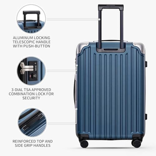 LEVEL8 Grace Luggage Sets Hardshell Suitcase with Wheels, Sturdy Large Suitcase Tsa Lock 20 Inch Expandable Carry on 24 Inch 28 Inch Checked Luggage, 3-Piece Set (20/24/28), Blue - color: Blue, size: 3-Piece Set (20/24/28)