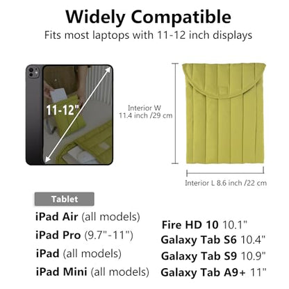 Puffy Laptop Sleeve 11-12 Inch, Soft Laptop Case, Green | Compatible with 15-16 Inch Macbook Pro/Air, Asus/Dell Xps/Lenovo Laptops, Protective Carrying Bag for Women and Men - color: Streak-Green, size: 11/12