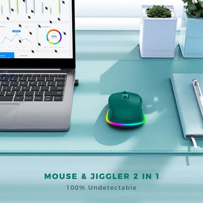 PEIOUS Wireless Mouse Jiggler - Keep Computers Awake, Dark Green | Rechargeable LED Mouse, Silent Clicks, Adjustable DPI and Random Movement Keep Computers Awake for Laptop/PC/Mac - color: Dark Green