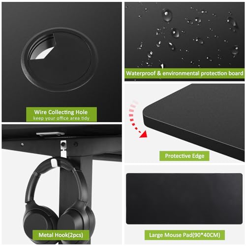 farexon Electric Standing Desk Adjustable Height, 63x24 Inches Computer Desk with Rolling Wheels, Mouse Pad,Multifunctional Stand up Desk for Home/Office(Black) - color: Black, size: 63 x 24''