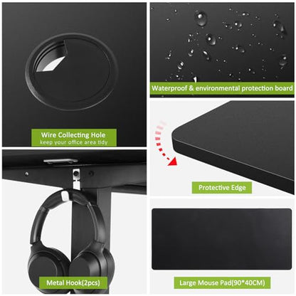 farexon Electric Standing Desk Adjustable Height, 63x24 Inches Computer Desk with Rolling Wheels, Mouse Pad,Multifunctional Stand up Desk for Home/Office(Black) - color: Black, size: 63 x 24''