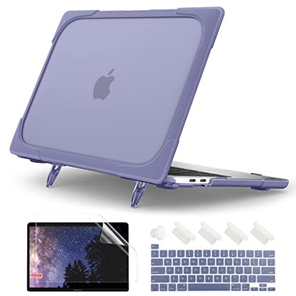 Batianda Heavy Duty Case for MacBook Pro 13 inch 2022 2020, Lavender Gray | Ergonomic Foldable Stand Holds 22 lbs, Shockproof Bumper, Matte Translucent Hard Shell, Fits M1/M2 A2338/A2251/A2289 Model - color: Lavender Gray