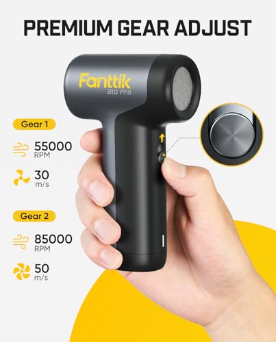Fanttik B10 Pro Electric Air Duster (Grey) | 110,000RPM Brushless Motor, One-Tap Booster, 3-Speed Adjustable Control for PC, Keyboard & Electronics - color: Grey