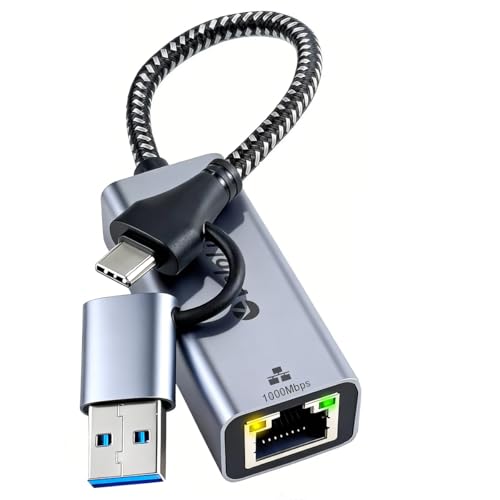 Ethernet to USB Adapter, 1Gbps USB to RJ45 Gigabit LAN, USB 3.0 Ethernet Adapter Compatibility 10/100/1000Mbps. Compatible with Laptops, PC, Mac OS, Linux and More