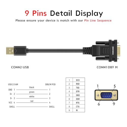 USB to RS232 DB9 Serial Cable Male Converter Adapter with FTDI Chipset for Windows 11,10, 8.1, 8, 7, Vista, XP, 2000, Linux and Mac OS X 10.6 (10ft)… - size: 10FT, style: USB to Serial DB9