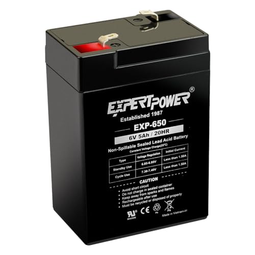 ExpertPower EXP650-6V 5Ah / 20HR SLA Rechargeable 6V Battery for Ride on Toys, Emergency Light, Exit Sign Battery Replacement, Sealed Lead Acid 6 Volt Batteries with F1 Terminals - size: 6V 5Ah - 1 Pack