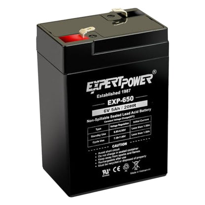 ExpertPower EXP650-6V 5Ah / 20HR SLA Rechargeable 6V Battery for Ride on Toys, Emergency Light, Exit Sign Battery Replacement, Sealed Lead Acid 6 Volt Batteries with F1 Terminals - size: 6V 5Ah - 1 Pack