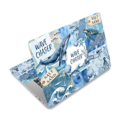 PLIGREAT 15 Inches Laptop Decal Sticker Skin Cover, Ocean Scrapbook Design Laptop Sticker Decals Fits 12" to 15" Laptops Universal Waterproof Removable, Blue Brown - color: Blue Brown