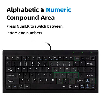 CUQI Mini Keyboard, Small Wired 82 Scissor Keys, USB Interface Compact for Android, Windows PC, Laptop, Raspberry Pi, Windows 10/8/7