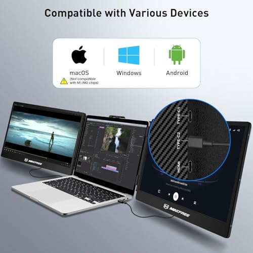 Maxfree Triple Laptop Screen Extender, S2 14" 1080P HD Portable Dual Monitor for 13.3-17″ Laptops, Plug & Play Monitor Extender Compatible with Windows/Mac/Surface/Android/Switch - style: S2