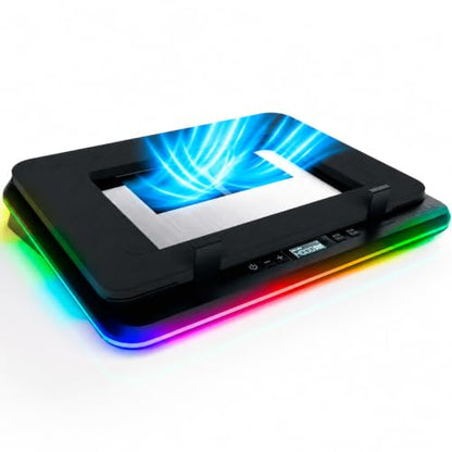 KLIM Turbofrost Gaming Laptop Cooling Pad, 16,000 RPM, RGB, USB-C/DC | 4 turbo fans, aircraft-grade aluminum, anti-dust, dual USB-C/DC power, 3 extra USB ports, up to 17.3in, Space grey