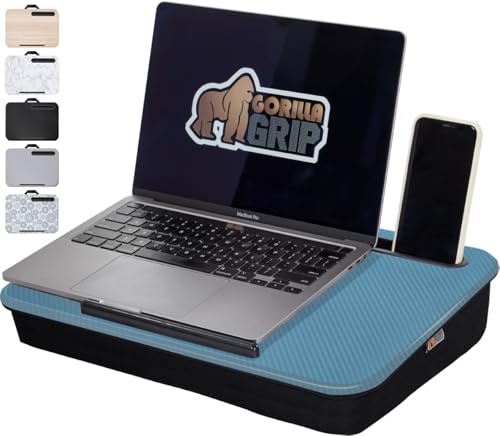 GORILLA GRIP Laptop Lap Desk with Phone Holder, Pillow Cushion Desks Fit Laptops up to 15.6", Tray Ledge Keep Computers in Place, Portable Travel Workstation Essentials for Home, Dorm Room, Blue - color: Sky Blue