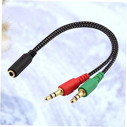 Mikikit Female to Male Headset Splitter Cable Adapter for Audio Dual Ports for Headphones and Microphone Stereo Audio Adapter for Laptops and Mobile Devices