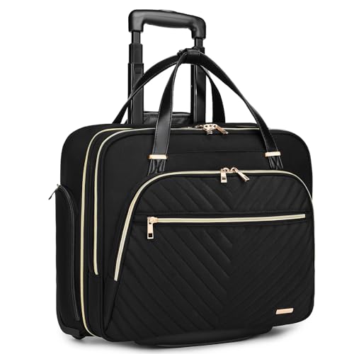 BAVERGE Rolling Laptop Bag for Women with Wheels, Rolling 15.6” Computer Briefcase Overnight Duffle bag for Women Carry on Travel Work Business