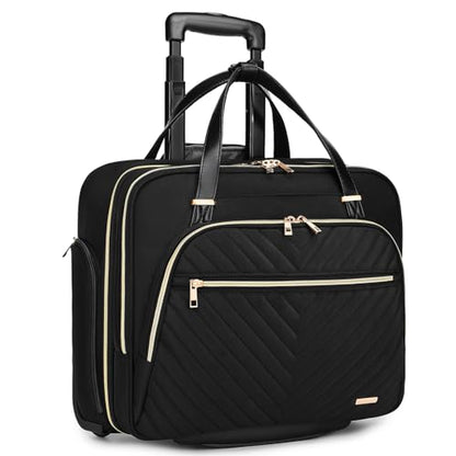 BAVERGE Rolling Laptop Bag for Women with Wheels, Rolling 15.6” Computer Briefcase Overnight Duffle bag for Women Carry on Travel Work Business