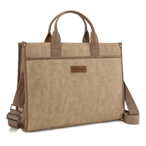 Wrangler Laptop Bag for Women 15.6 Inch Vintage Work Tote Bag for Business Briefcase Handbag with Adjustable Shoulder Strap - color: Tan