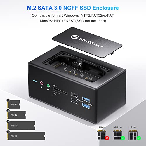 UtechSmart Universal Docking Station, 15 in 1 USB Docking Station with SSD Enclosure, USB C Dock with Dual HDMI,VGA,PD3.0,SD/TF,RJ45,Audio&Micro,USB Ports, for MacOS&Windows Laptop - color: Grey