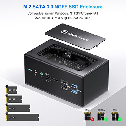 UtechSmart Universal Docking Station, 15 in 1 USB Docking Station with SSD Enclosure, USB C Dock with Dual HDMI,VGA,PD3.0,SD/TF,RJ45,Audio&Micro,USB Ports, for MacOS&Windows Laptop - color: Grey