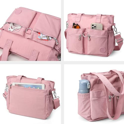 Tote Bag for Women Nylon Purse and Handbags Tote Purse Crossbody Bag Messenger Bag - color: Pink