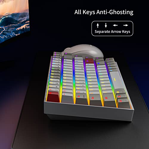 Newmen GM840 Mechanical Keyboard,Wireless/Wired/Bluetooth Gaming Keyboard | Mechanical Keyboard,Wireless/Wired/Bluetooth Gaming Keyboard,75%,RGB Backlit,Hot Swappable,Compact,Computer,PC,Blue Switch - color: Grey/White/Red, size: Blue Switch