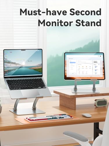 tounee Tablet Holder Stand, Dual Rod Adjustable Aluminum Desktop Stand, Compatible with 4.7-16.9" iPads, Surface Tablets, Portable Monitors, Kindle & More (Silver) - color: Silver