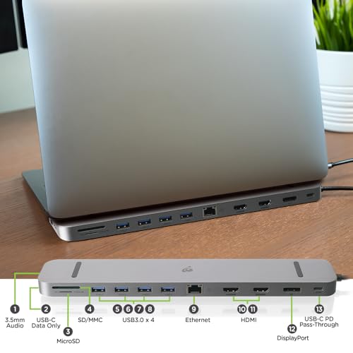 IOGEAR USB-C Triple Display Dock Station - 4K 60Hz - 2 HDMI - 1 DisplayPort - 4 USB 3.0 - Ethernet - 3.5mm Audio - USB-C 100W PD - MacBook Pro/Air Thunderbolt 3 - Type C Laptop - GUD3C4K3