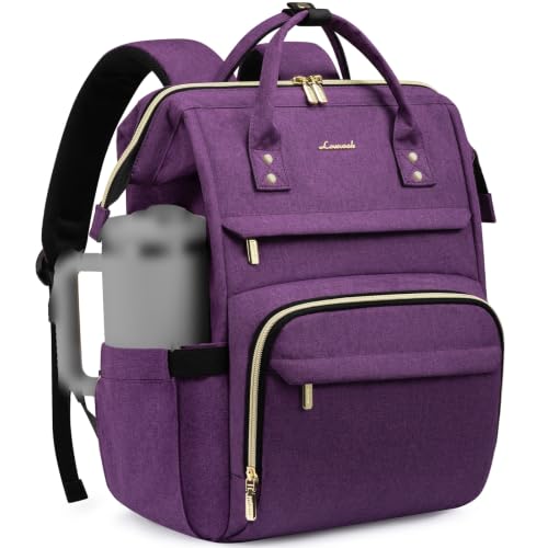 LOVEVOOK Laptop Backpack for Women with Giant Tumbler Holder Pocket,15.6 inch Waterproof Travel Backpack Purse Computer Laptop Bag,Professional Work College Nurse Teacher Backpack Daypack,Dark Purple - color: Dark Purple, size: 15.6-Cup