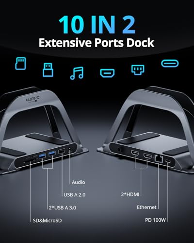 MacBook Pro Docking Station Dual Monitor 4K@60Hz with 100W Power Adapter, USB C Docking Station Vertical Stand for MacBook Pro/Air with 2 HDMI, USB 3.0, SDµSD, Ethernet, Audio