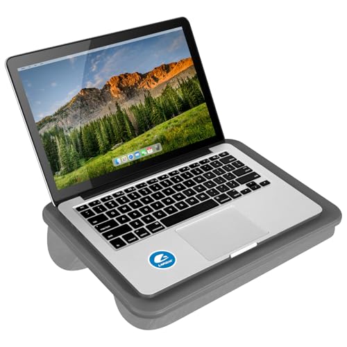 LAPGEAR Compact Lap Desk – Charcoal, Fits 14" Laptops | Microbead Cushion, Built-In Pencil Slot, Carry Handle, Fits Standard Letter-Size Paper (8.5" × 11") - color: Charcoal, size: 14″ Laptop (Compact)