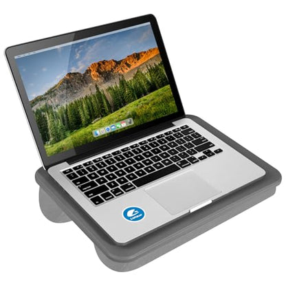 LAPGEAR Compact Lap Desk – Charcoal, Fits 14" Laptops | Microbead Cushion, Built-In Pencil Slot, Carry Handle, Fits Standard Letter-Size Paper (8.5" × 11") - color: Charcoal, size: 14″ Laptop (Compact)