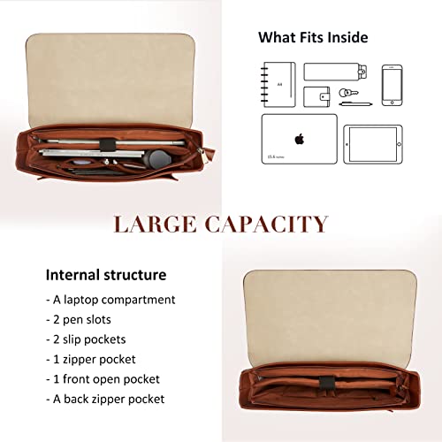 ECOSUSI Laptop Bag for Women Vegan Leather Messenger Bag Fashion Briefcase Computer Satchel Bag - color: Brown
