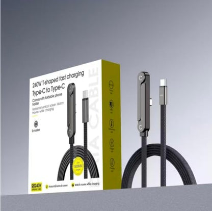 Ultra 240W USB-C to Type-C Fast Charging Cable with Foldable Phone Holder, Braided, 1.5m, Compatible with iPhone 15/16, Samsung Galaxy, iPad Pro, MacBook