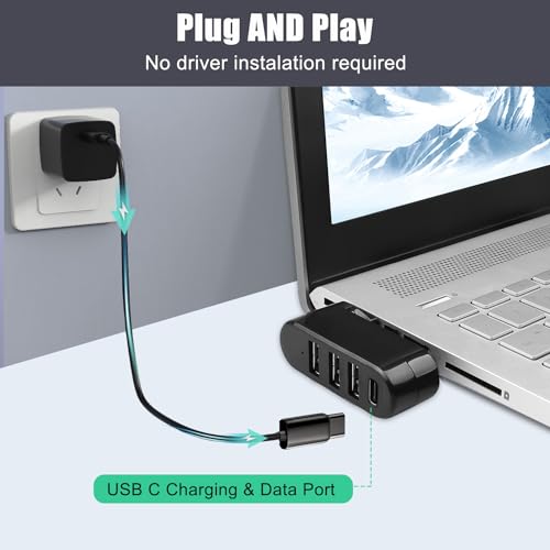 4-Port USB 3.0 Hub [90°/180° Degree Rotatable], USB Splitter with PD-in 5W USB C Port, USB Extender for Laptop, Car, iMac, MacBook Air, MacBook Pro, and More - style: USB 3.0 Hub