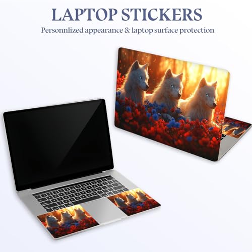 Universal Laptop Skin Sticker Decal,15.6 Inch Laptop Vinyl Cover for 13" 14" 15.6" Laptop,Scratch-Resistant Waterproof Protector Wrap,Reusable with Wrist Pads,White Wolves Blossoms - color: White Wolves Blossoms