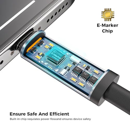 TANSEY USB C to USB C Cable, Type C 100watt Fast Charging Cable with Led Display 6Ft Length, Nylon Braid Cable for iPhone 16 Series, Samsung and More, 2 Pack, Blue