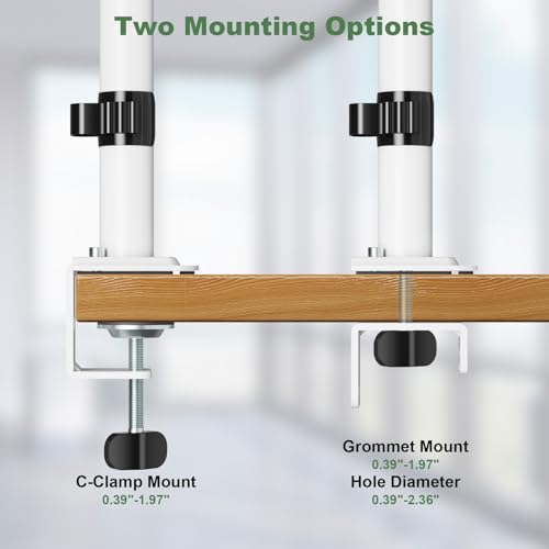 UPGRAVITY White Laptop Desk Mount with Vented Tray for Notebook up to 17 inch, Fully Adjustable Single Laptop Arm Stand Holds up to 17.6 lbs, Clamp on/Grommet Mounting | Fully Adjustable Single Laptop Arm Stand Holds up to 17.6 lbs, Clamp on/Grommet Mount