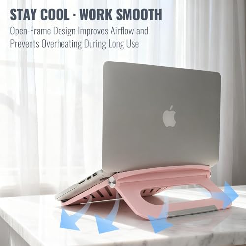 Cute Pink Laptop Stand for Desk - Adjustable Foldable Laptop Riser, Fun White Elephant for Women Coworkers, Ventilated & Sturdy with Anti-Slip Pads for MacBook, Home, Office