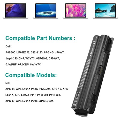 Futurebatt Battery Compatible with Dell XPS 17 L701X/ L702X XPS 15 L501X/ L502X XPS 14 L401X J70W7 JWPHF R795X WHXY3 - size: L401X 10.04×4.71×2.05 in