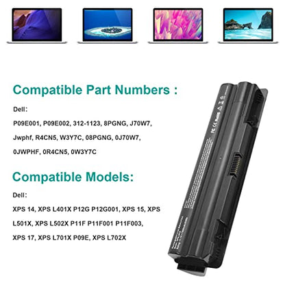 Futurebatt Battery Compatible with Dell XPS 17 L701X/ L702X XPS 15 L501X/ L502X XPS 14 L401X J70W7 JWPHF R795X WHXY3 - size: L401X 10.04×4.71×2.05 in