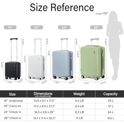 Hanke 16 Inch Underseat Small Carry On Luggage, Hard Shell with TSA Lock | PC Hard Shell, 14" Padded Laptop Pocket, Multi-Compartment, 8 Spinner Wheels, Lightweight, Short Trip - color: Bamboo Green, size: 16 Inch