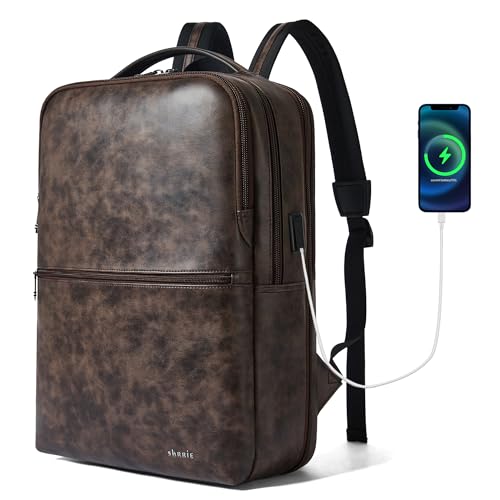 Vegan Leather Laptop Backpack for Women and Men Fits 16 Inch Laptop | Water Resistant,28L Expandable Computer Backpack Purse,USB Charging Port,Travel Work Business College Teacher Nurse - color: Two-toned Coffee