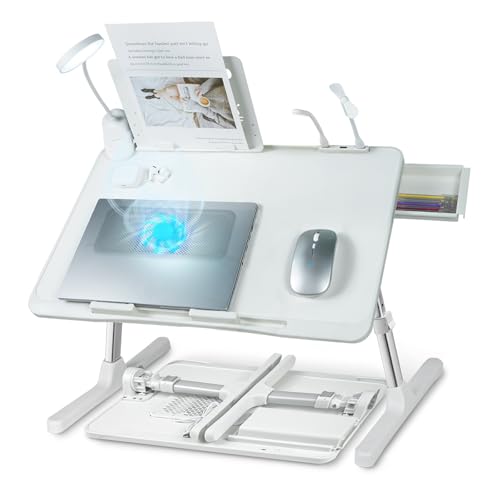 iXTRA Adjustable Laptop Lap Desk with Cooling Fan USB Light for Adults 60x40cm,White - color: White,60*40cm