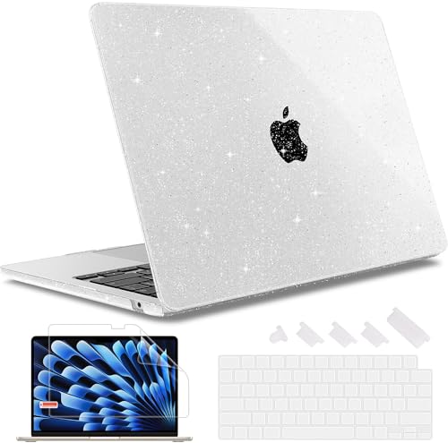 May Chen for 2026 MacBook Air 15 inch Case 2025 2024 2023 A3448 M5 A3241 M4 A3114 M3 A2941 M2 with Liquid Retina Display & Touch ID, Plastic Hard Shell with Keyboard Cover - Clear Glitter - color: Clear Glitter