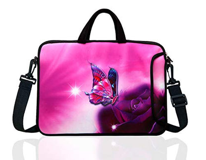 15.6-Inch Laptop Shoulder Bag Case Sleeve For 14 15" 15.6 Inch HP/Dell/Lenovo Pink Butterfly - color: Pink Butterfly
