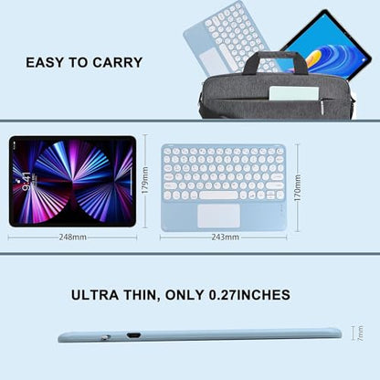 Wireless Keyboard with Touchpad, Ultra-Thin Rechargeable Bluetooth Keyboard Mini with Trackpad, Round Keys for iPad/iOS/Mac/Android/Windows (Blue) - color: light blue