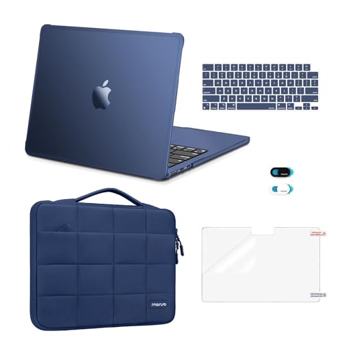MOSISO Compatible with MacBook Air 13 inch Case M5 2026 M4 M3 M2 2025-2022 | TPU Bumper Hard Shell&Puffy Sleeve Bag&Keyboard Skin&Webcam Cover&Screen Film for MacBook Air 13.6 inch Case, Midnight - color: Midnight
