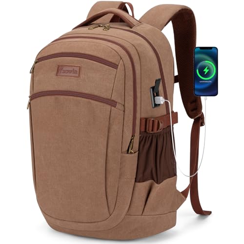 Tzowla Vintage Canvas Laptop Backpack for Men and Women,College Travel Work Rucksack with USB/Type-C Charging Port,Lightweight Bookbag Hiking Casual Daypack Backpacks Fit 15.6 Inch Notebook(Brown) - color: Brown, size: 46 x 30 x 2 0cm/18.11 x 11.8x 7.87 i